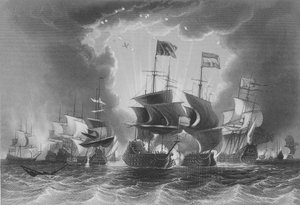 Nederlaag van de Nederlandse Vloot door Admiraal Blane, gegraveerd door W. French